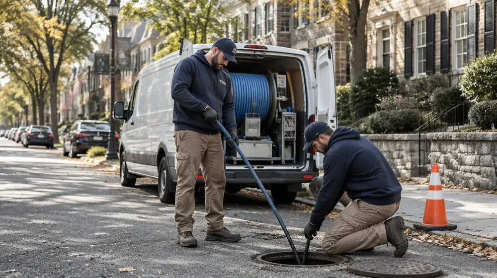 Service van on a residential street in Abington, Pennsylvania