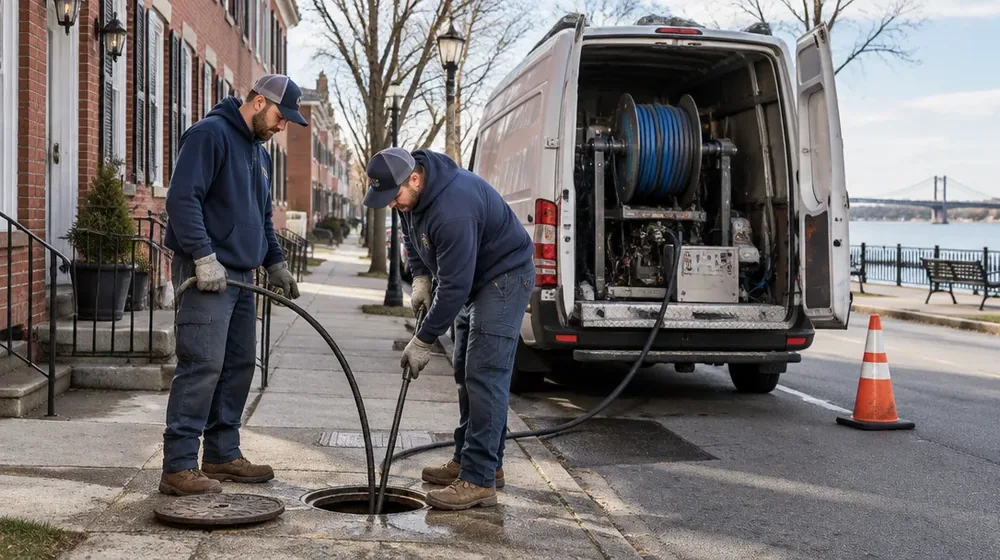 Service van on a residential street in Bristol, Pennsylvania