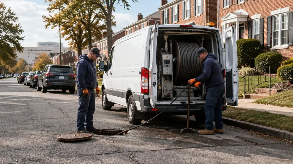 Service van on a residential street in Plymouth Meeting, Pennsylvania