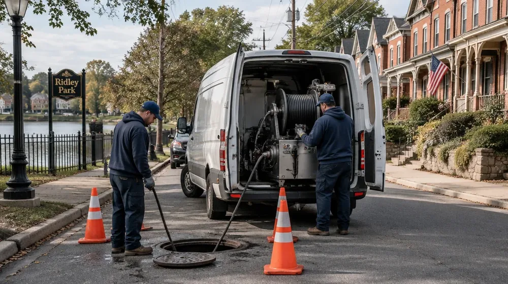 Service van on a residential street in Ridley Park, Pennsylvania