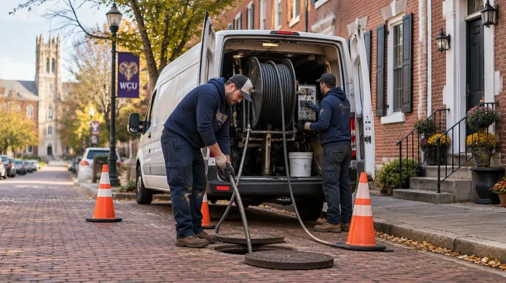 Service van on a residential street in West Chester, Pennsylvania