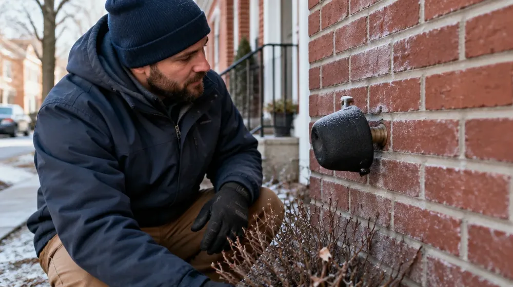 Foam cover on a Philadelphia rowhouse hose bib before a freeze